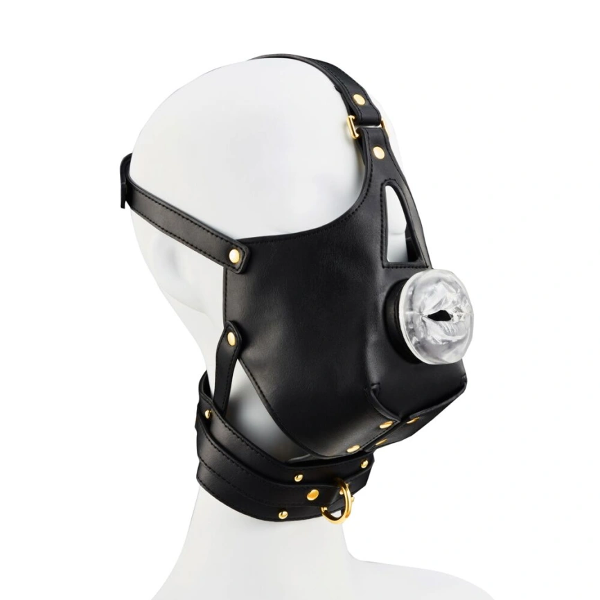 Маска-сбруя для минета с поводком LOCKINK SEVANDA Blowjob Head Muzzle with Leash, черная фото 3