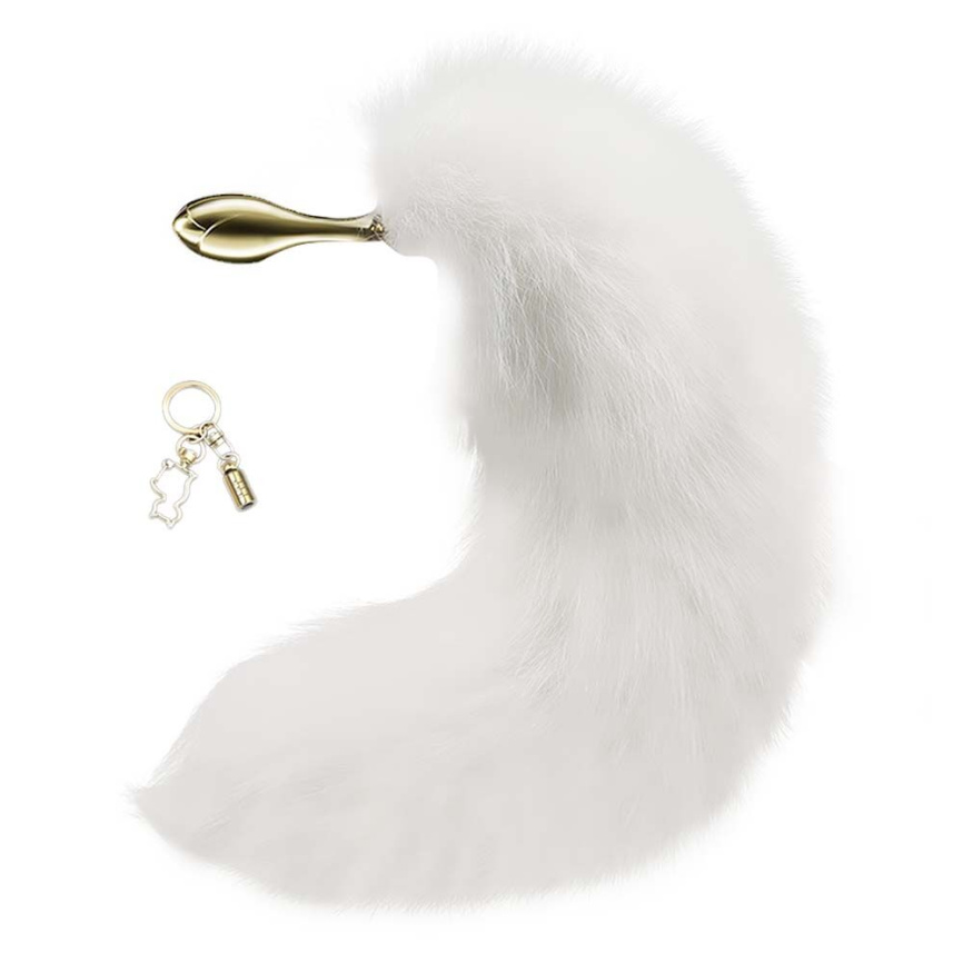 Металева анальна пробка з хутряним хвостом LOCKINK SEVANDA White Fox-Tail Anal Rose-shape Plug фото 4