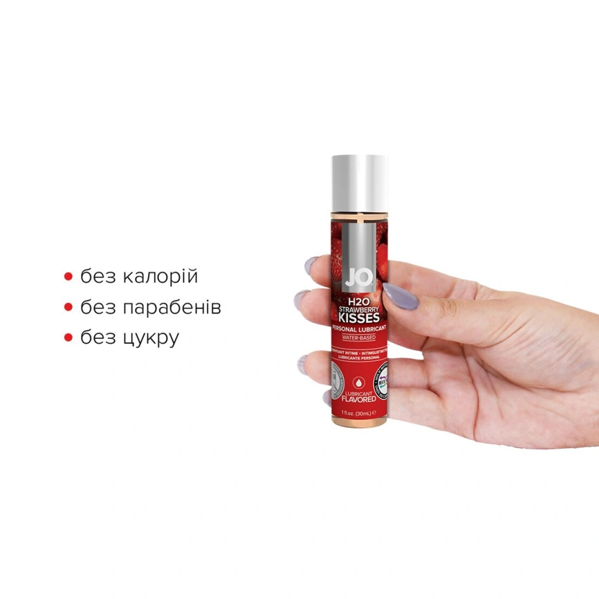 Смазка на водной основе JO H2O — Strawberry Kiss (30 мл) без сахара, растительный глицерин фото 2