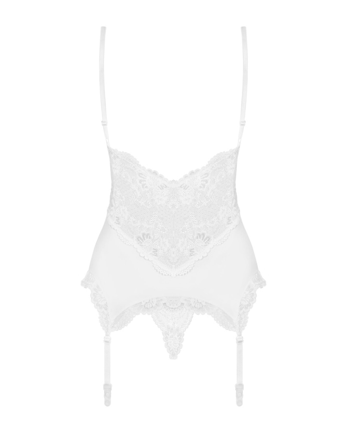 Сатиновий мереживний корсет Obsessive 810-COR-2 babydoll & thong L/XL, білий, корсет, танга фото 6