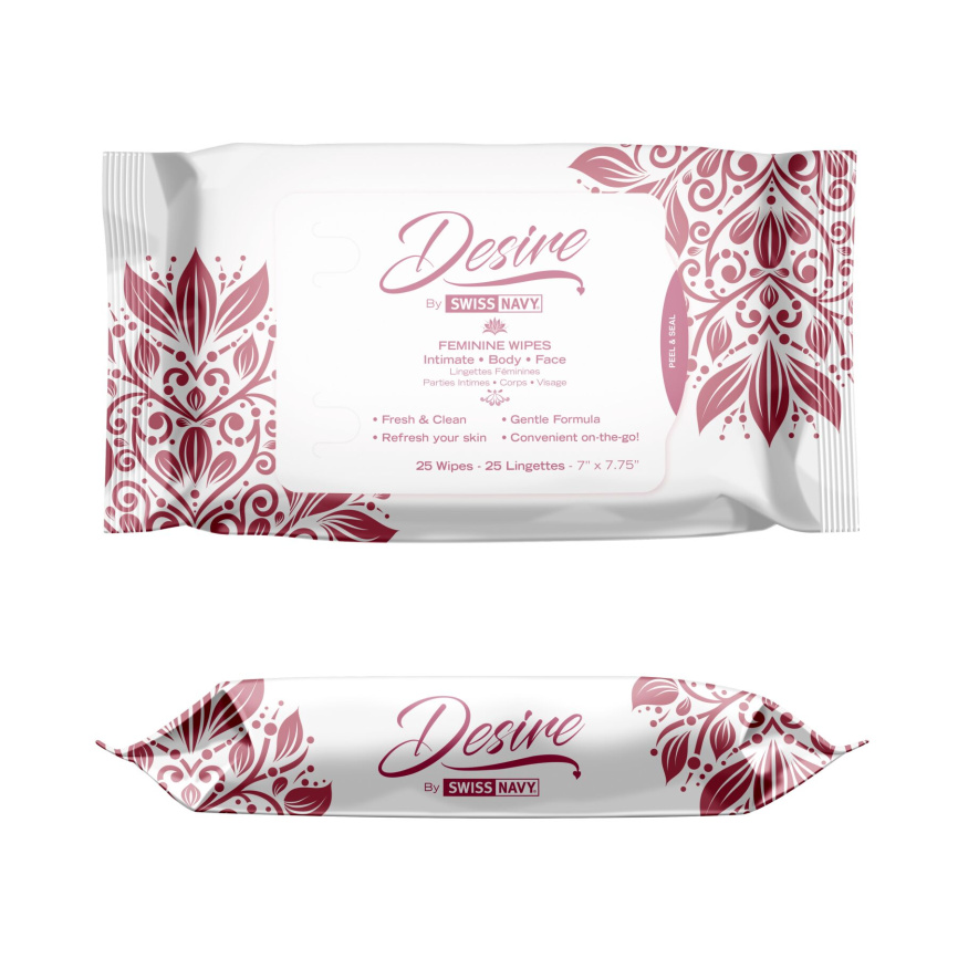 Жіночі очищувальні серветки для тіла та обличчя Desire by Swiss Navy Feminine Wipes 25 шт фото 1
