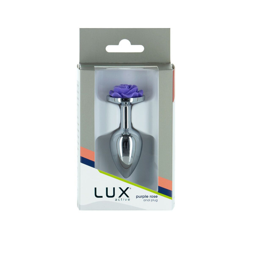 Металева анальна пробка Lux Active з трояндою - Rose Anal Plug - Purple, віброкуля в подарунок фото 5
