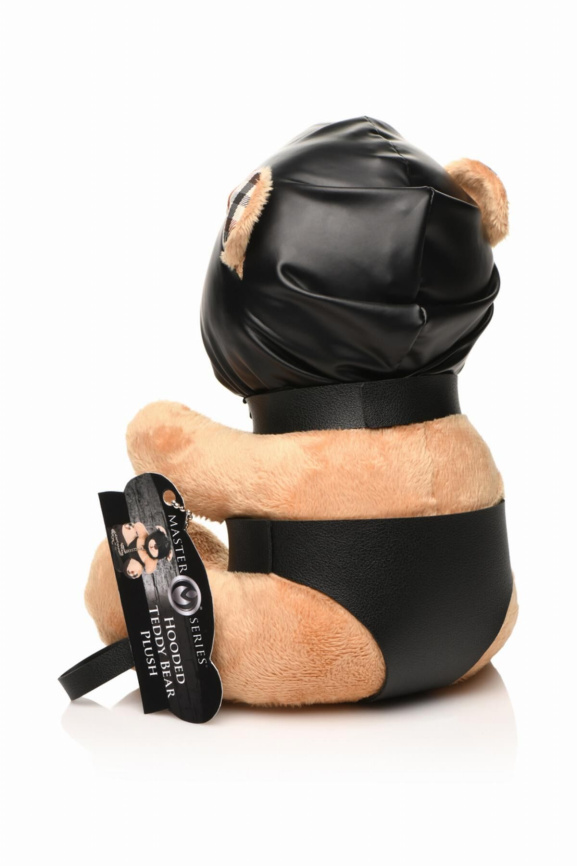 Плюшевий ведмедик HOODED Teddy Bear БДСМ у шкіряному капюшоні з повідцем, 23x16x12 см фото 3