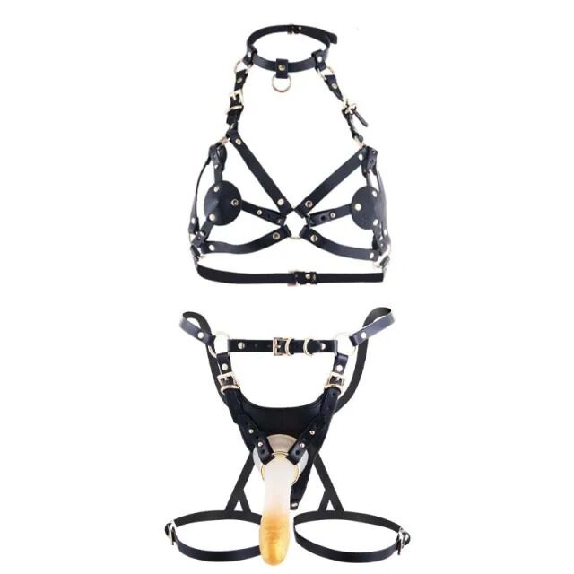 Сбруя зі страпоном LOCKINK SEVANDA Queen Sheba Set with Golden Dildo фото 1