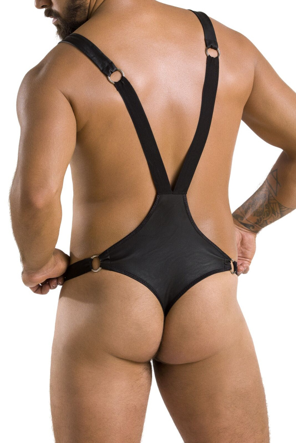 Чоловіче боді з люверсами Passion 028 HARRY S/M Black, екошкіра, на шлейках фото 2