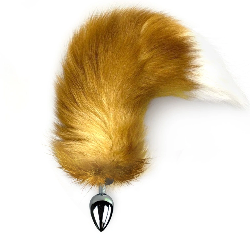 Металлическая анальная пробка с хвостом из натурального меха Art of Sex size M Red fox фото 1