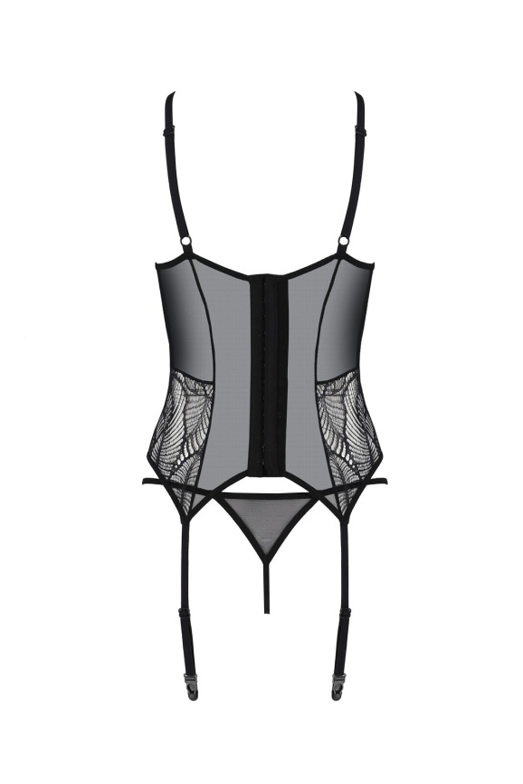 Корсет Passion LEAFA CORSET black L/XL, м'які чашки, затискачі для панчіх, стрінги в комплекті фото 4