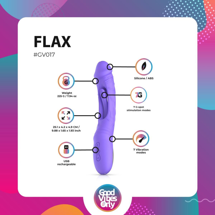 Вібратор Good Vibes Only - Flax Vibrating Dildo with G-Spot Stimulator фото 11