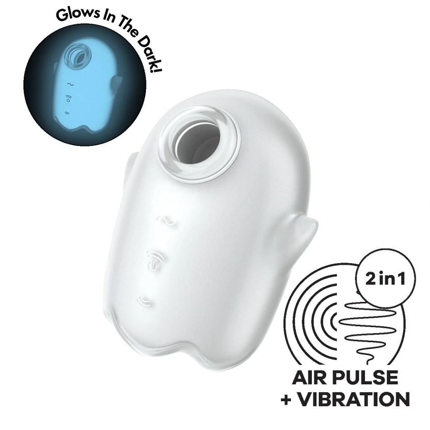 Вакуумный клиторальный стимулятор с вибрацией Satisfyer Glowing Ghost White, светится в темноте фото 1