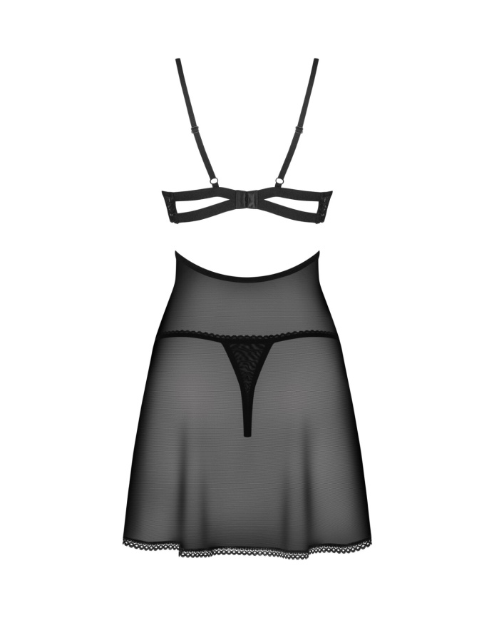 Бебі-дол Obsessive Nutris babydoll & thong, XL/2XL, імітація ліфа та спіднички, стрінги в комплекті фото 4