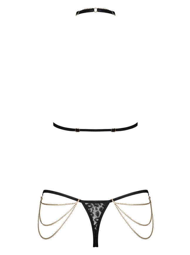 Комплект с цепочками Obsessive Pantheria 2-pcs set black S/M, бюстгальтер, трусики фото 4