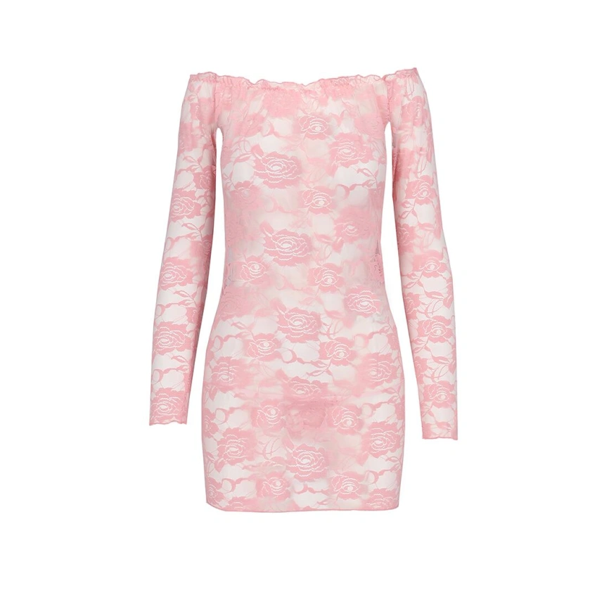 Прозрачная сорочка с длинным рукавом Passion YOLANDA CHEMISE XXL/XXXL, pink, трусики фото 11