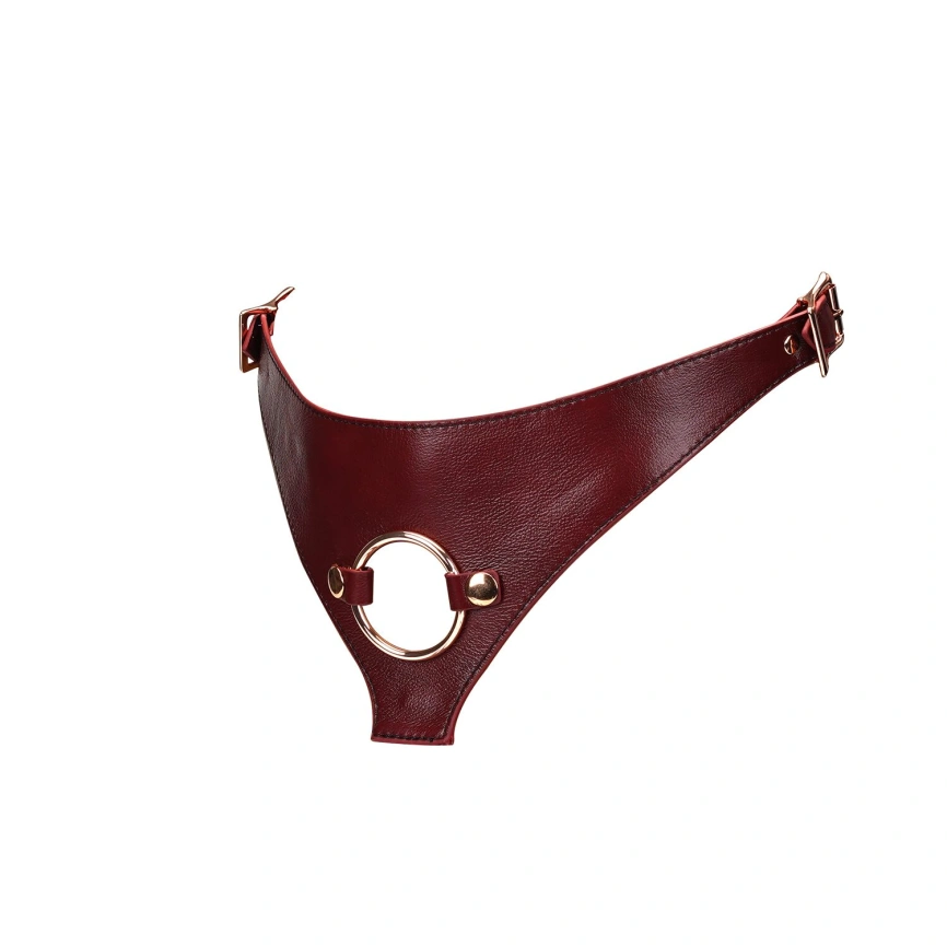 Кожаные трусы для страпона Liebe Seele Wine Red Strap on Harness, универсальный размер фото 3