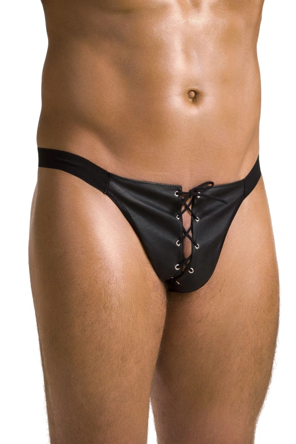 Мужские слипы на шнуровке Passion 044 SLIP BEN XXL/XXXL Black, экокожа, люверсы фото 1