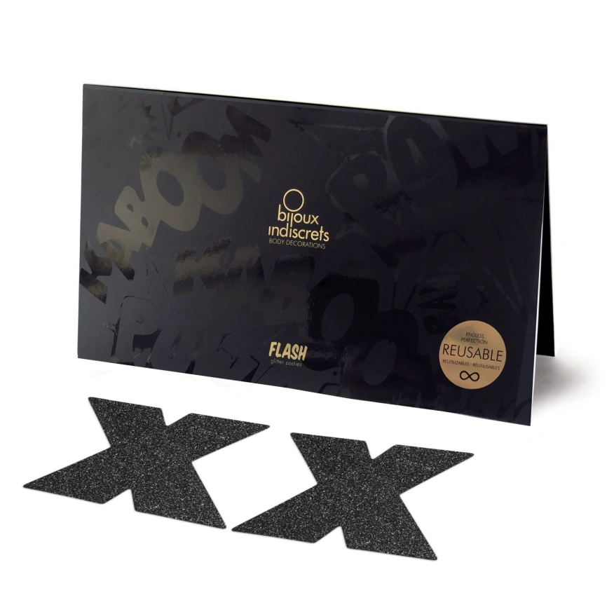 Пэстис стикини Bijoux Indiscrets Flash Cross Black, наклейки на соски фото 1