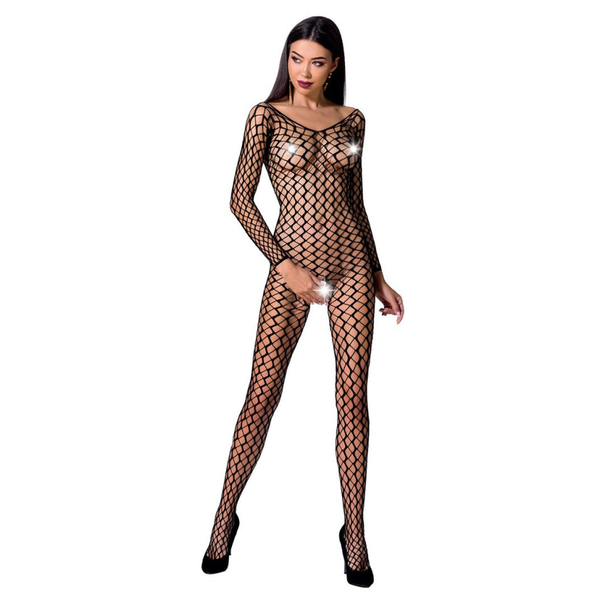 Бодістокінг Passion BS068 black, комбінезон, велика сітка, довгий рукав фото 3