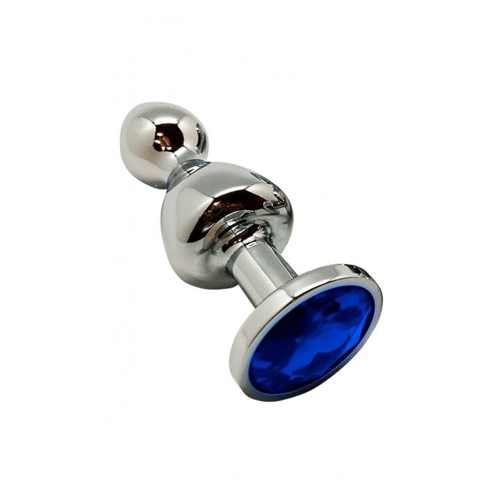 Металлическая анальная пробка Wooomy Lollypop Double Ball Metal Plug Blue M диаметр 3,1, длина 9,4 с фото 1