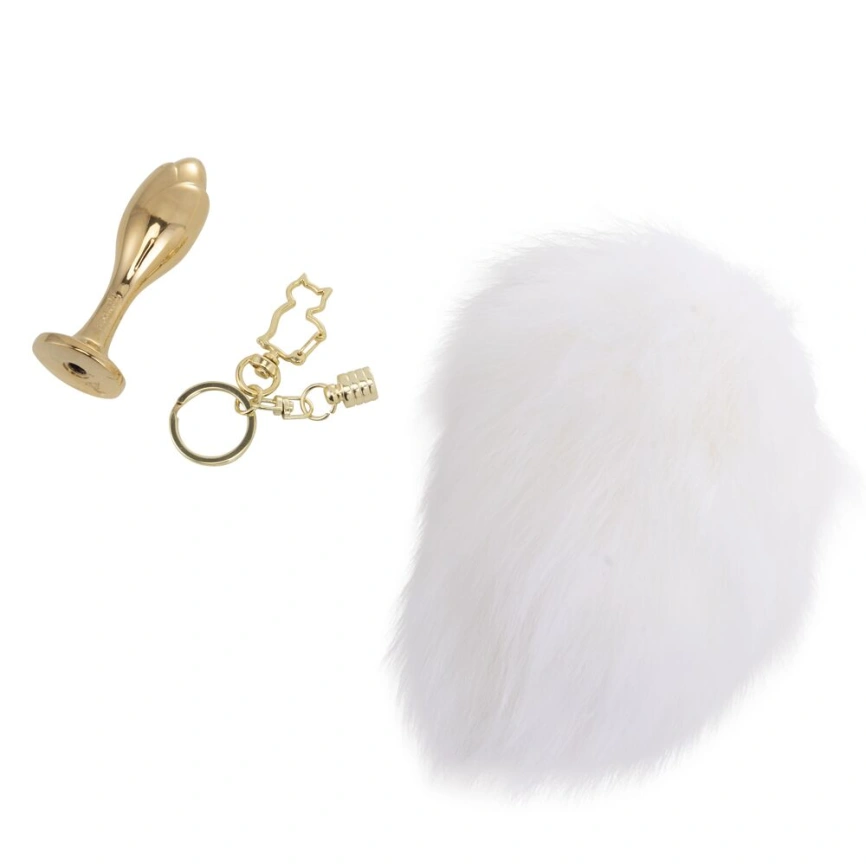 Металлическая анальная пробка — кроличий хвост LOCKINK SEVANDA White Bunny-Tail Anal Rose-shape Plug фото 3