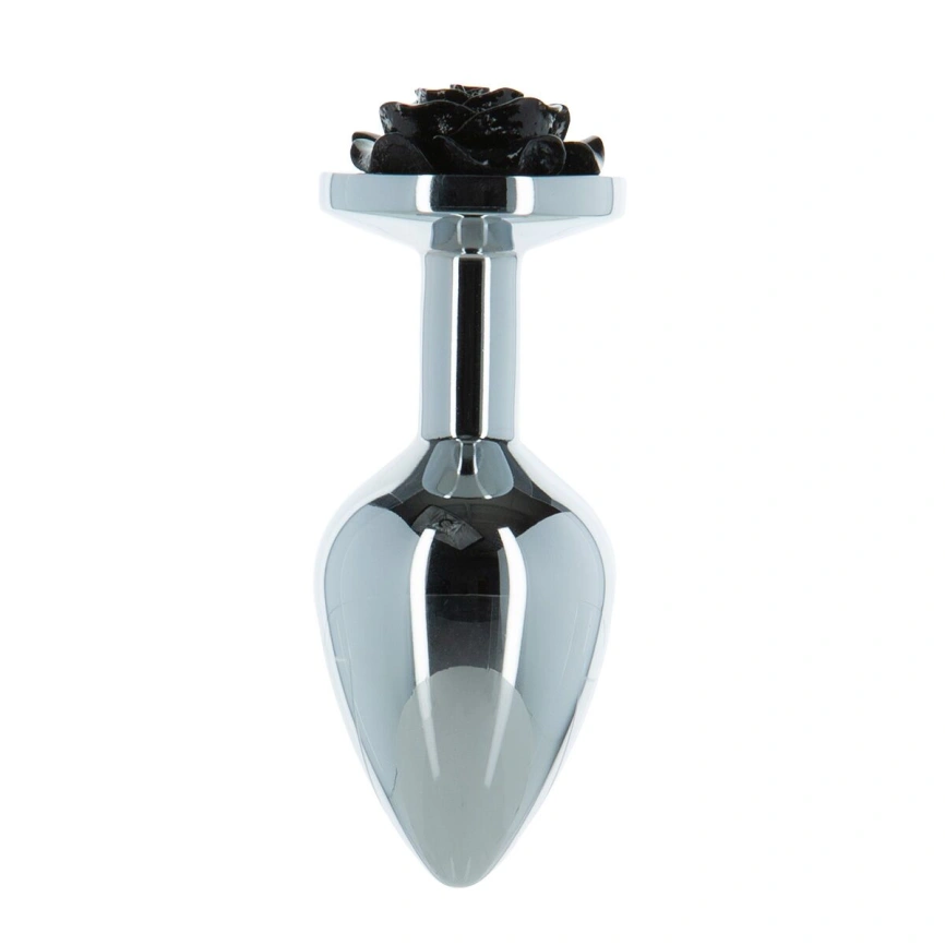 Металлическая анальная пробка Lux Active с розой - Rose Anal Plug - Black, вибропуля в подарок фото 1