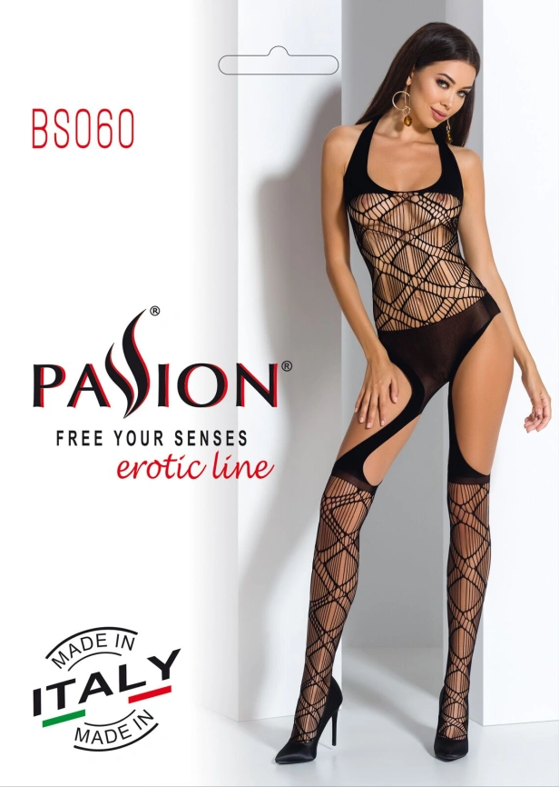 Бодистокинг Passion BS060 black, комбинезон, имитация трусиков и гольфиков фото 6