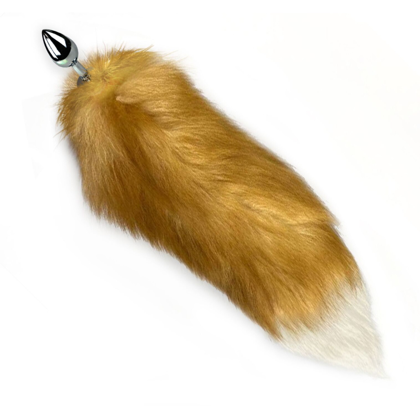 Металева анальна пробка з хвостом із натурального хутра Art of Sex size M Red fox фото 4