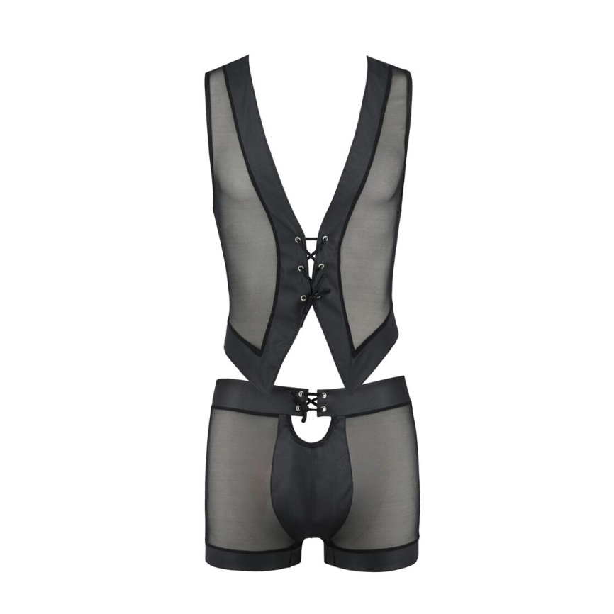 Комплект чоловічої білизни на шнурівці Passion 053 SET WILLIAM L/XL Black, жилет, боксери фото 11