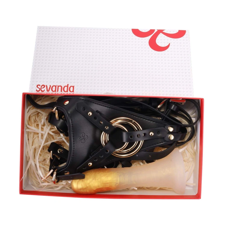 Страпон LOCKINK SEVANDA Queen Sheba Strapon Golden Dildo, регулируемые крепления, силиконовый дилдо фото 9
