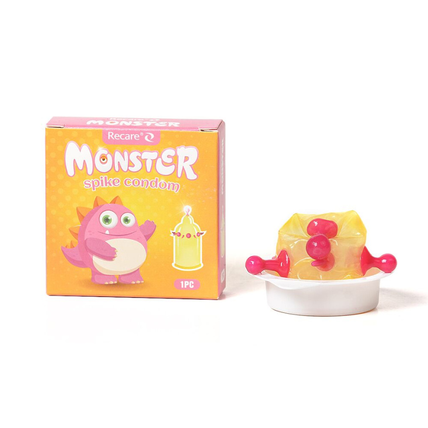 Насадка на член Recare Pink Monster Spike Condom (презерватив з кульками та вусиками) фото 1