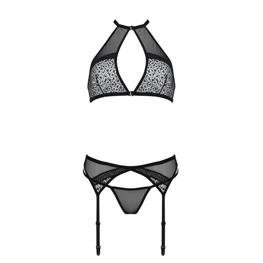 Комплект белья Passion SATARA SET S/M black, топ, пояс для чулок, стринги фото 10