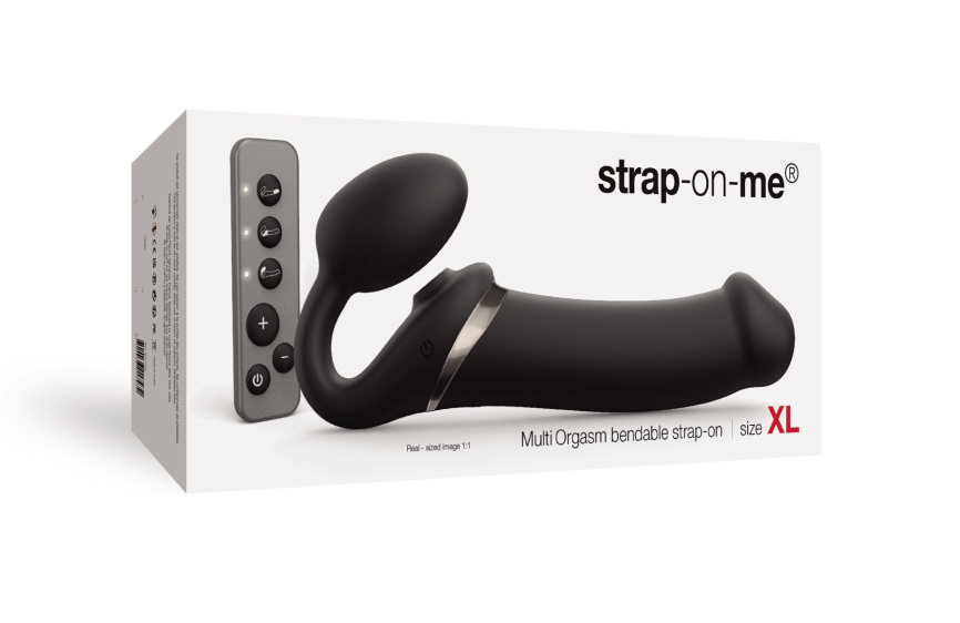 Безремінний вібрострапон з вакуумною стимуляцією Strap-On-Me MULTI ORGASM Black XL, регульований фото 8