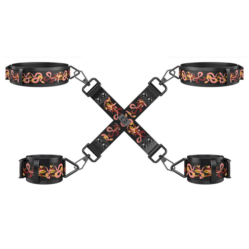БДСМ-набір LOCKINK The Flowering Serpent Bondage Set, чорний, з малюнком у вигляді змій, 7 предметів фото 3