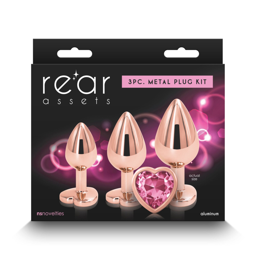 Набір анальних пробок NS Novelties Rear Assets - Trainer Kit - Rose Gold - Pink Heart фото 3