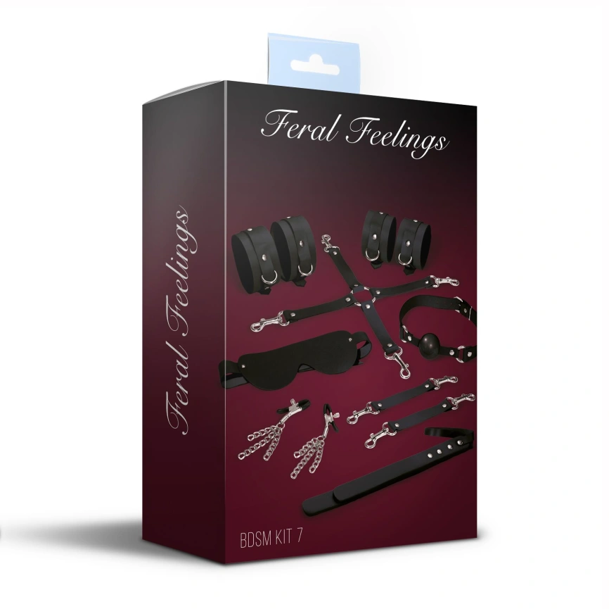 Набор Feral Feelings BDSM Kit 7 Black, наручники, поножи, коннектор, маска, паддл, кляп, зажимы фото 2