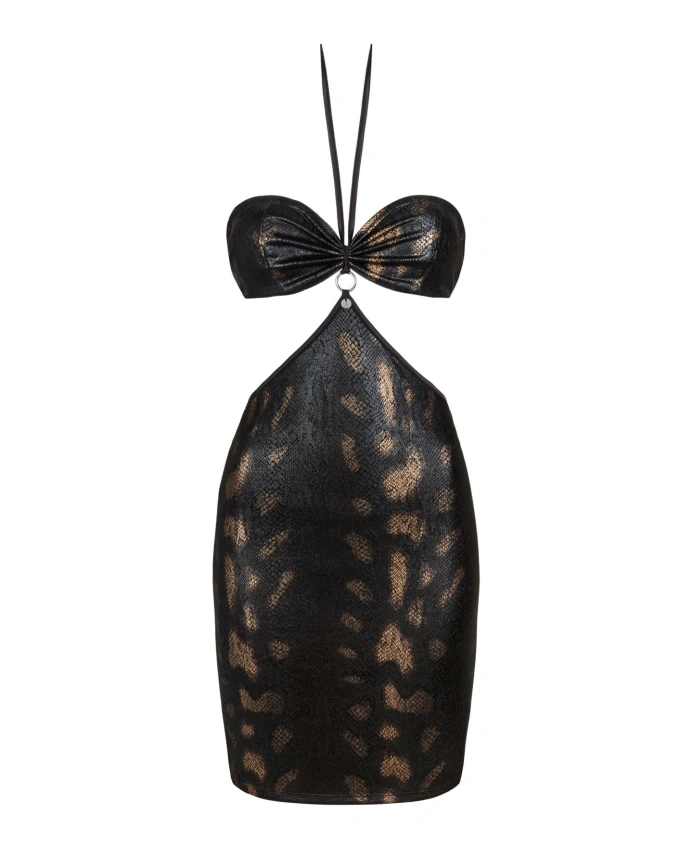 Платье под змеиную кожу Obsessive Vivianty dress XS/S, черное фото 5