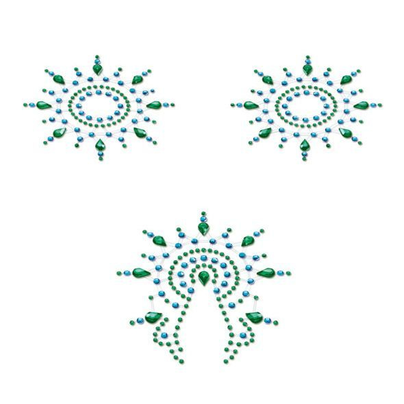 Пестіс з кристалів Petits Joujoux Gloria set of 3 - Green/Blue, прикраса на груди та вульву фото 1