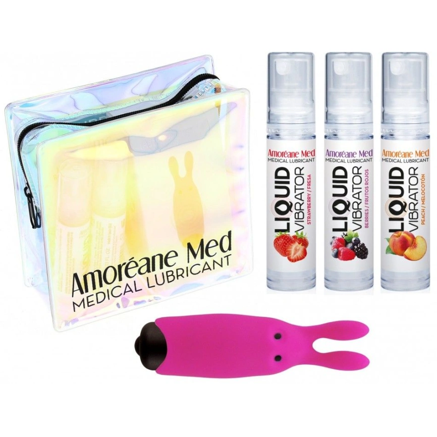 Набор из 3-х вкусов стимулирующего лубриканта Amoreane Med (3х10мл) и вибропули Adrien Lastic Pink фото 2