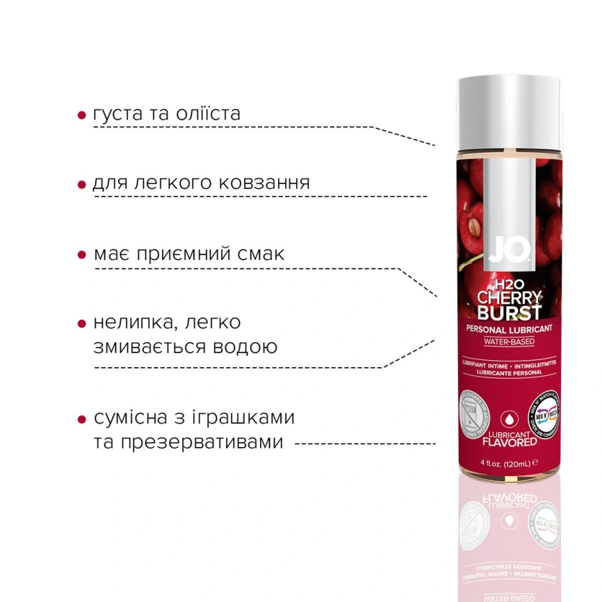 Смазка на водной основе JO H2O — Cherry Burst (120 мл) без сахара, растительный глицерин фото 3