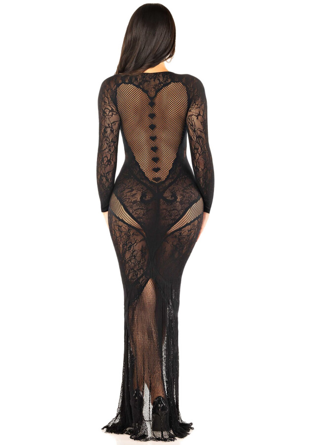 Сукня з довгим рукавом Leg Avenue Lace and Net Bodycon Gown One Size, Black фото 5