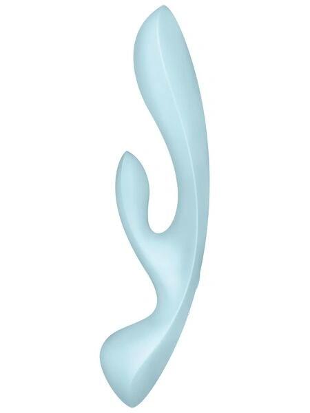 Двухсторонний вибратор-кролик Satisfyer Triple Oh Light Blue, 3 мотора, рукоятка-массажер фото 2