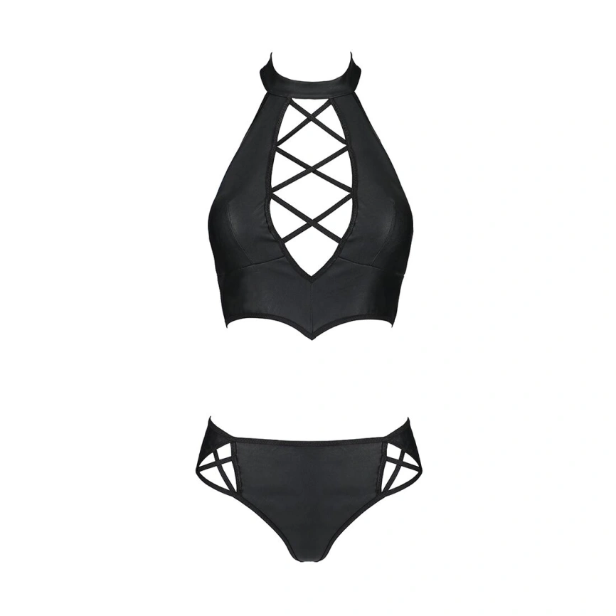 Комплект из эко-кожи Passion NANCY BIKINI S/M, black, бра и трусики с имитацией шнуровки фото 11