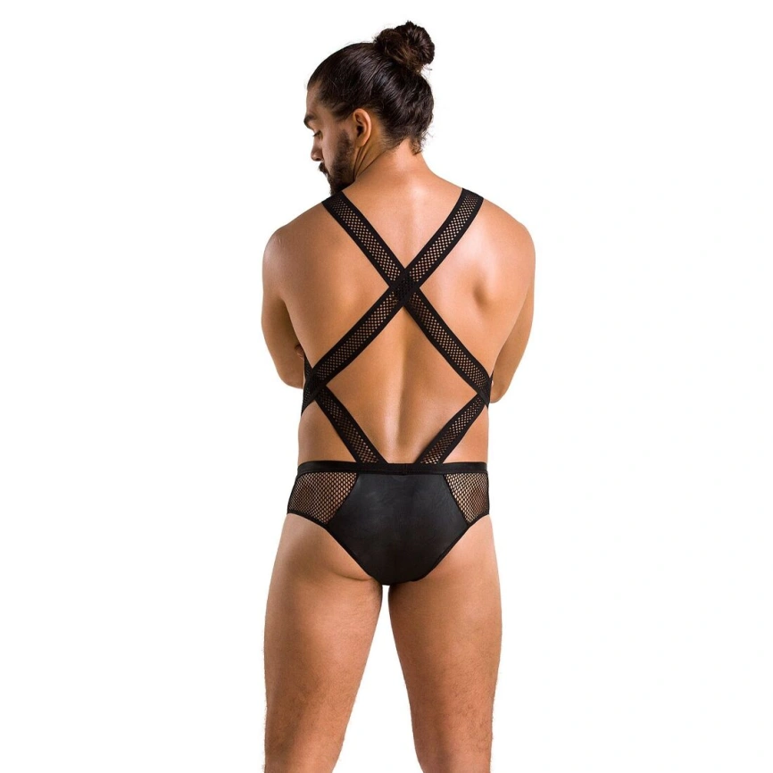 Мужское эротическое сетчатое боди Passion 045 VICTOR S/M Black, экокожа, сетка фото 10