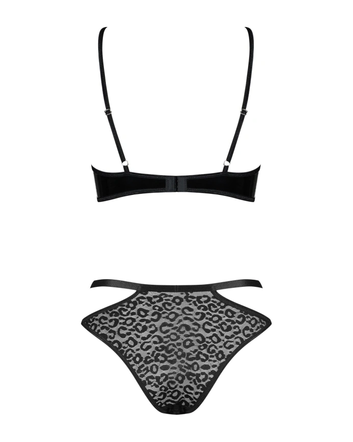 Эротический комплект под латекс со стрепами Obsessive Bagirela 2-pcs set L/XL, черный, под леопард,  фото 6