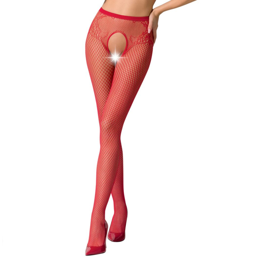 Сітчасті колготки-бодістокінги Passion S019 One Size, Red, імітація трусиків, відкритий доступ фото 1