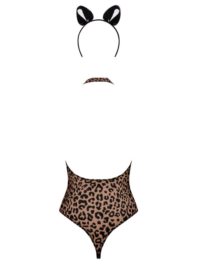 Еротичний костюм леопарда Obsessive Leocatia teddy XXL, боді, обруч з вушками фото 4
