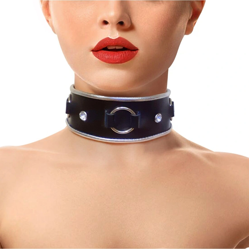Ошейник из натуральной кожи со стразами и кольцом Art of Sex -  Collar Ring фото 7