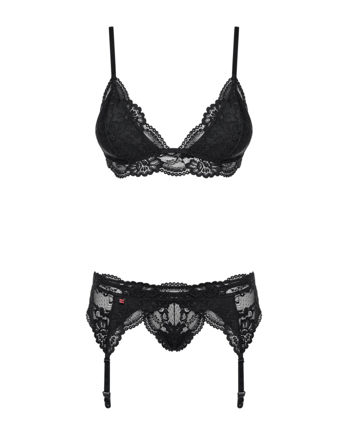 Мереживний комплект білизни Obsessive 810-SEG-1 L/XL Black, бюстгальтер, стрінги, пояс для панчіх фото 5