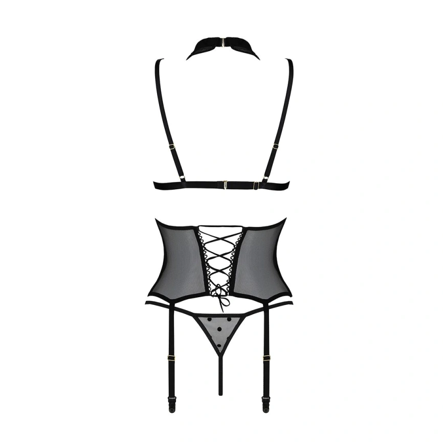 Корсет с открытой грудью Passion DOMINICA CORSET L/XL black, пажи для чулок, стринги фото 10