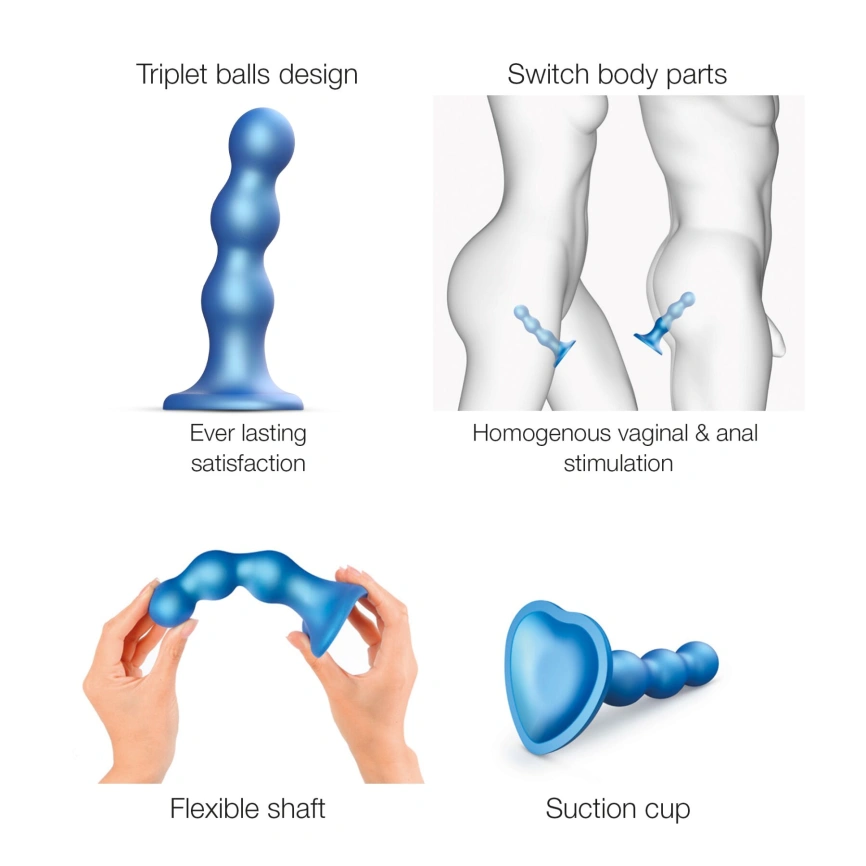 Насадка для страпона Strap-On-Me Dildo Plug Balls Blue Metallic M фото 2