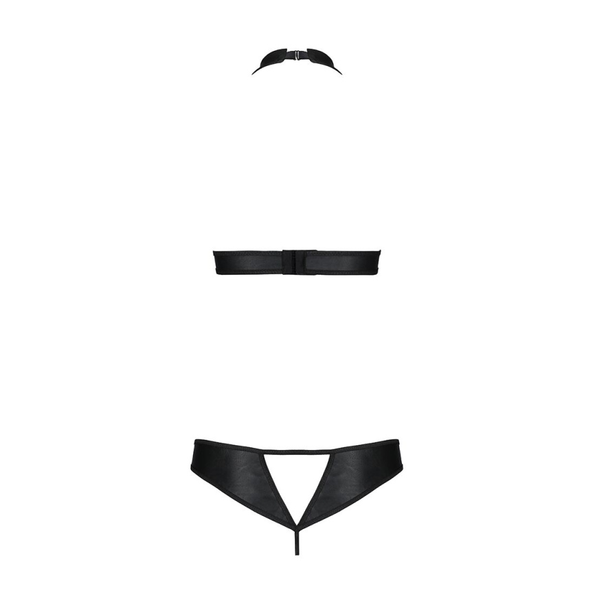 Комплект, відкритий топ та трусики з екошкіри з люверсами Passion MALWIA SET with Open Bra S/M black фото 4