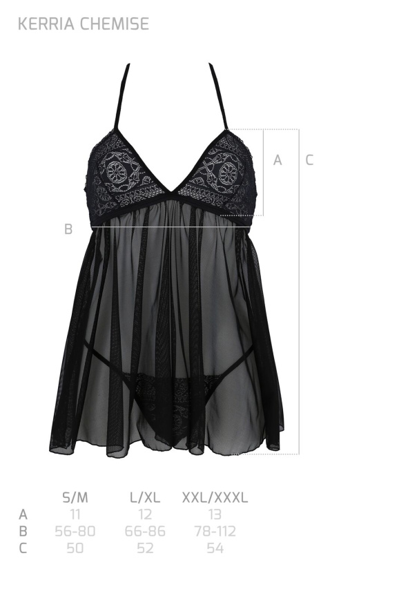 Пеньюар Passion KERRIA CHEMISE black, L/XL, мереживний верх, трусики в комплекті фото 5
